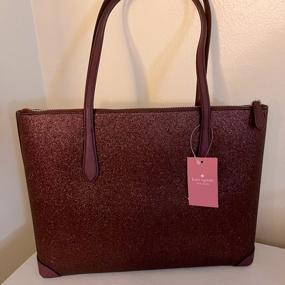 NWT Kate Spade Joeley Lola Shimmy Glitter Top Zip Tote Shoulder Bag Deep… - Picture 5 of 8
